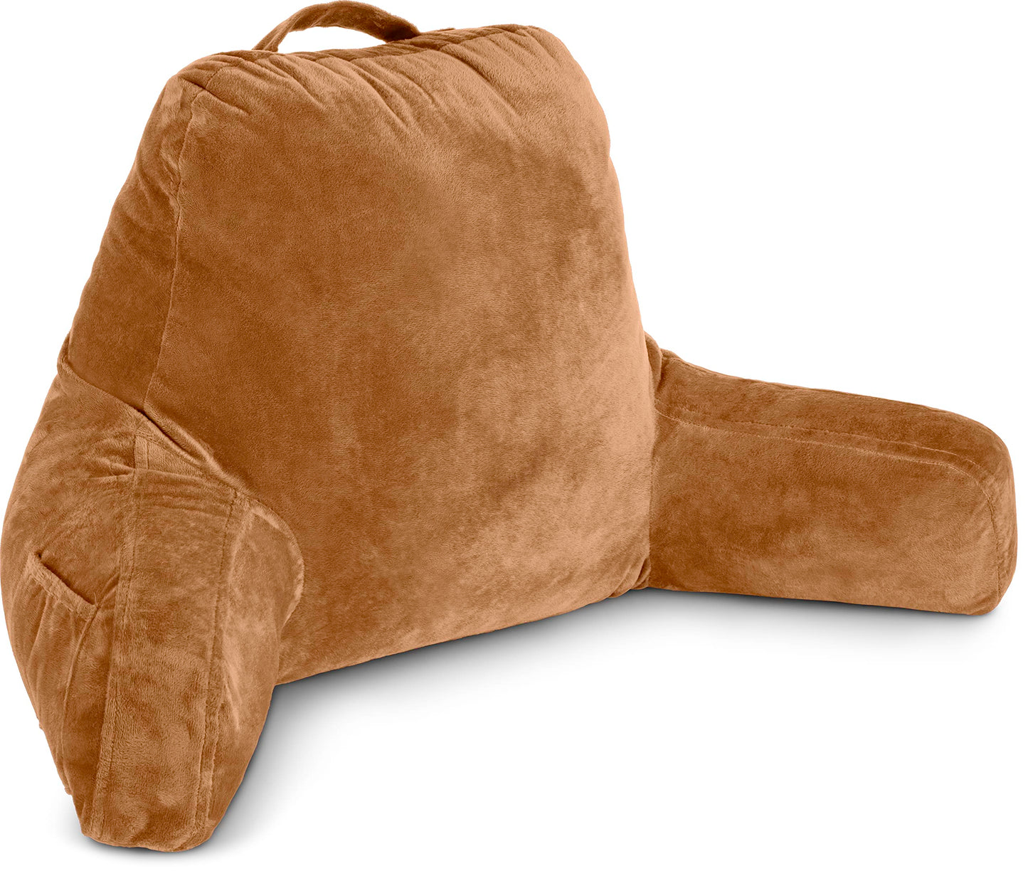 Melhany XX-Large Reading Pillow with Arms and Neck Roll, Shredded Memory Foam Bed Rest Pillow with Removable Cover and Side Pockets, Grey