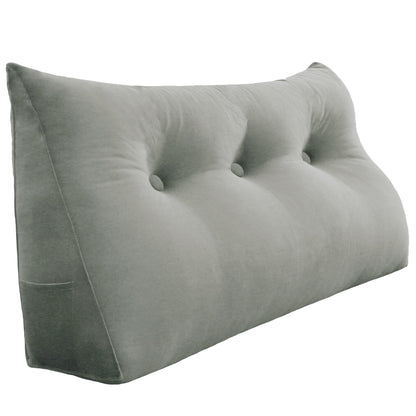 Melhany Queen Size Wedge Headboard Pillow with Side Pockets, Velvet Back Support Reading Pillow with Removable Washable Cover