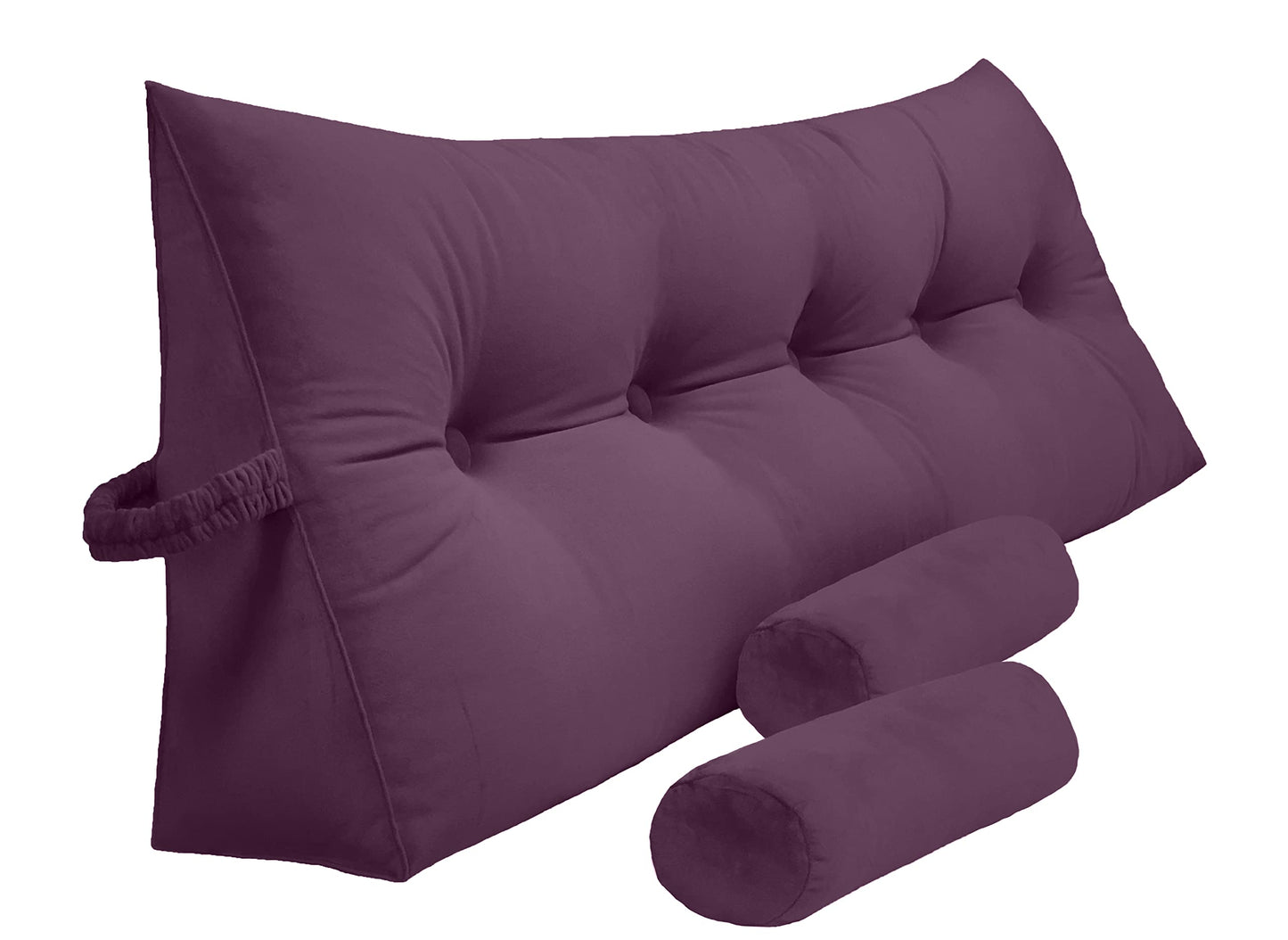 Melhany Queen Size Velvet Headboard Wedge Pillow Set with 2 Detachable Neck Rolls and Removable Washable Cover