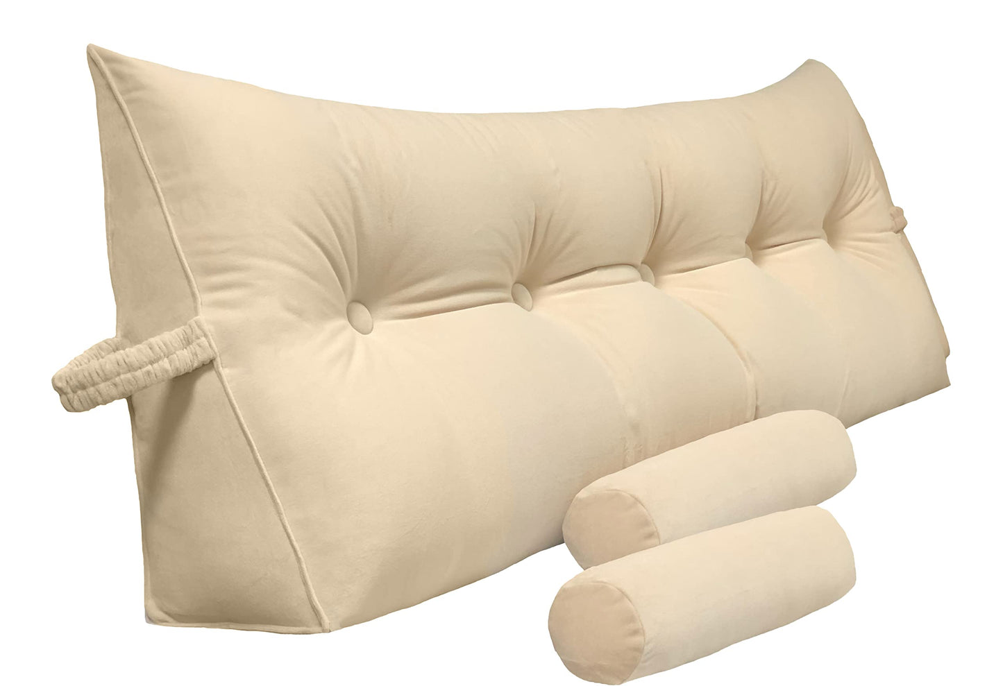 Melhany Queen Size Velvet Headboard Wedge Pillow Set with 2 Detachable Neck Rolls and Removable Washable Cover