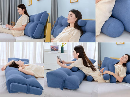 Melhany Queen Size Velvet Headboard Wedge Pillow Set with 2 Detachable Neck Rolls and Removable Washable Cover