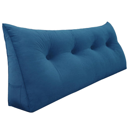 Melhany Queen Size Wedge Headboard Pillow with Side Pockets, Velvet Back Support Reading Pillow with Removable Washable Cover