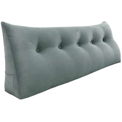 Melhany Queen Size Wedge Headboard Pillow with Side Pockets, Velvet Back Support Reading Pillow with Removable Washable Cover
