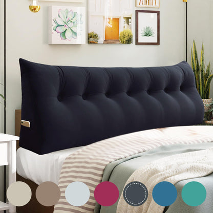Melhany Queen Size Wedge Headboard Pillow with Side Pockets, Velvet Back Support Reading Pillow with Removable Washable Cover