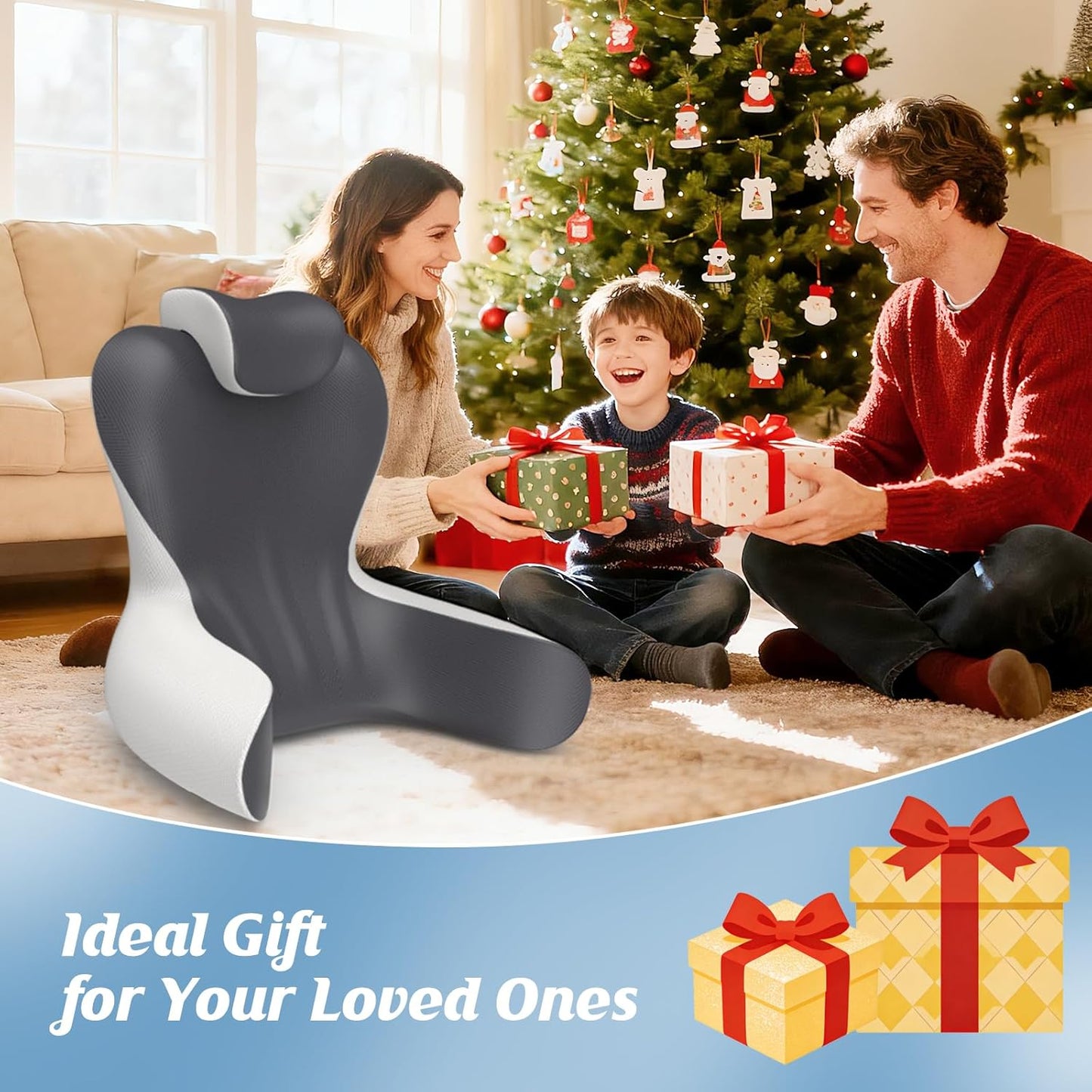 Melhany Queen Size Memory Foam Reading Pillow with Detachable Neck Roll, Bed Rest Back Support Pillow with Arms, Grey & White