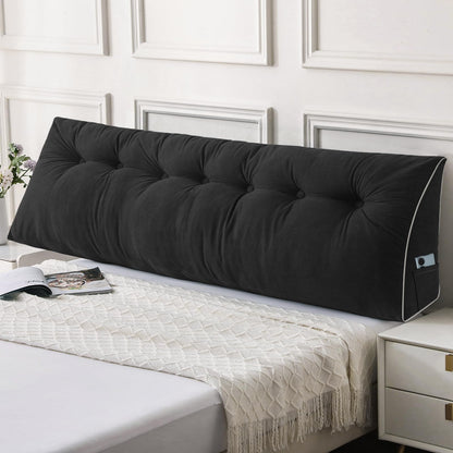 Melhany Queen Size Wedge Headboard Pillow Set with 2 Bolster Pillows, Velvet Back Support Reading Pillow with Removable Washable Cover