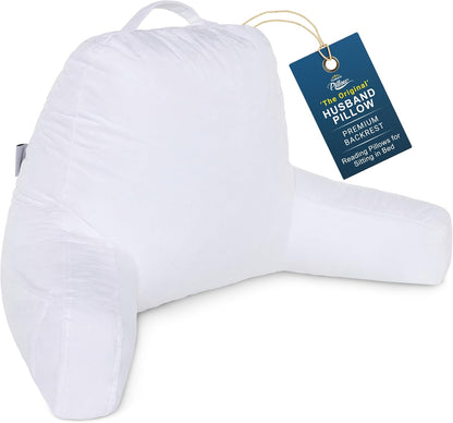 Husband Pillow XXL The Original for Adults - 30" Tall Backrest for Sitting Up in Bed - Firm Support Reading, Bed Rest Pillow for Adult, Neck Roll, Removable Cover - TV - Carolina Blue