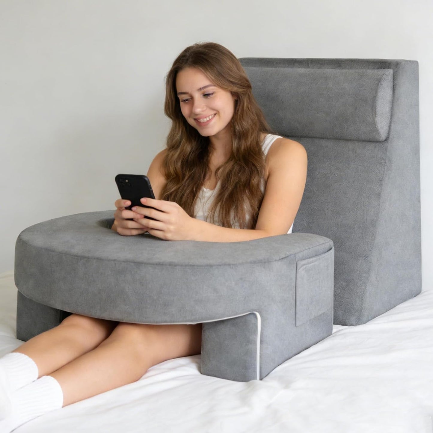 Melhany Adjustable 3-Piece Reading Wedge Pillow Set with Laptop Tray, Modular Bed Rest Support System with Side Pockets