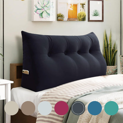Melhany Queen Size Wedge Headboard Pillow with Side Pockets, Velvet Back Support Reading Pillow with Removable Washable Cover