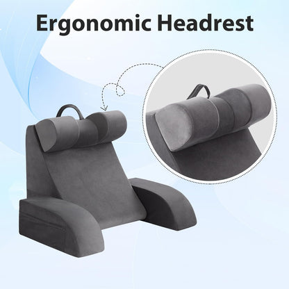 Melhany Medium Foam Reading Pillow with Detachable Arms and Headrest, Bed Rest Back Support Pillow with Side Pockets