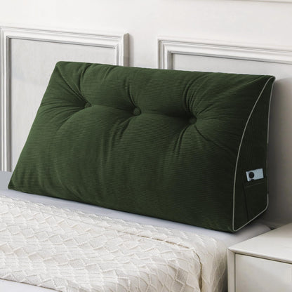 Melhany Queen Size Wedge Headboard Pillow Set with 2 Bolster Pillows, Velvet Back Support Reading Pillow with Removable Washable Cover