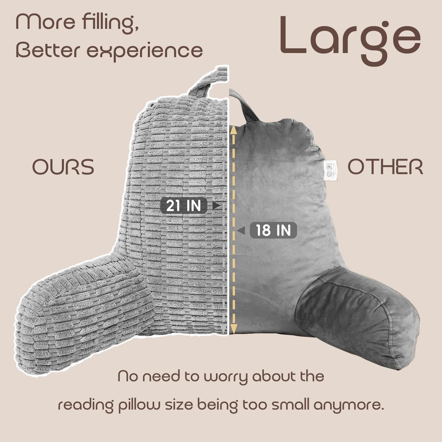 Reading Pillows for Sitting in Bed Adult, Back Rest Pillow for Sitting Up in Bed and Couch, Back Support Chair Pillow Support for Adult Backrest Pillows for Reading (Dark Grey)