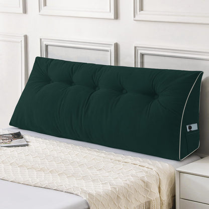 Melhany Queen Size Wedge Headboard Pillow Set with 2 Bolster Pillows, Velvet Back Support Reading Pillow with Removable Washable Cover