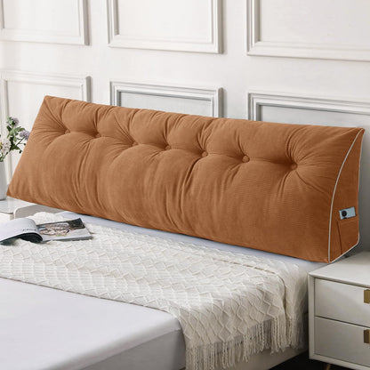 Melhany Queen Size Wedge Headboard Pillow Set with 2 Bolster Pillows, Velvet Back Support Reading Pillow with Removable Washable Cover