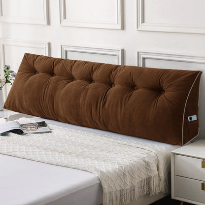 Melhany Queen Size Wedge Headboard Pillow Set with 2 Bolster Pillows, Velvet Back Support Reading Pillow with Removable Washable Cover