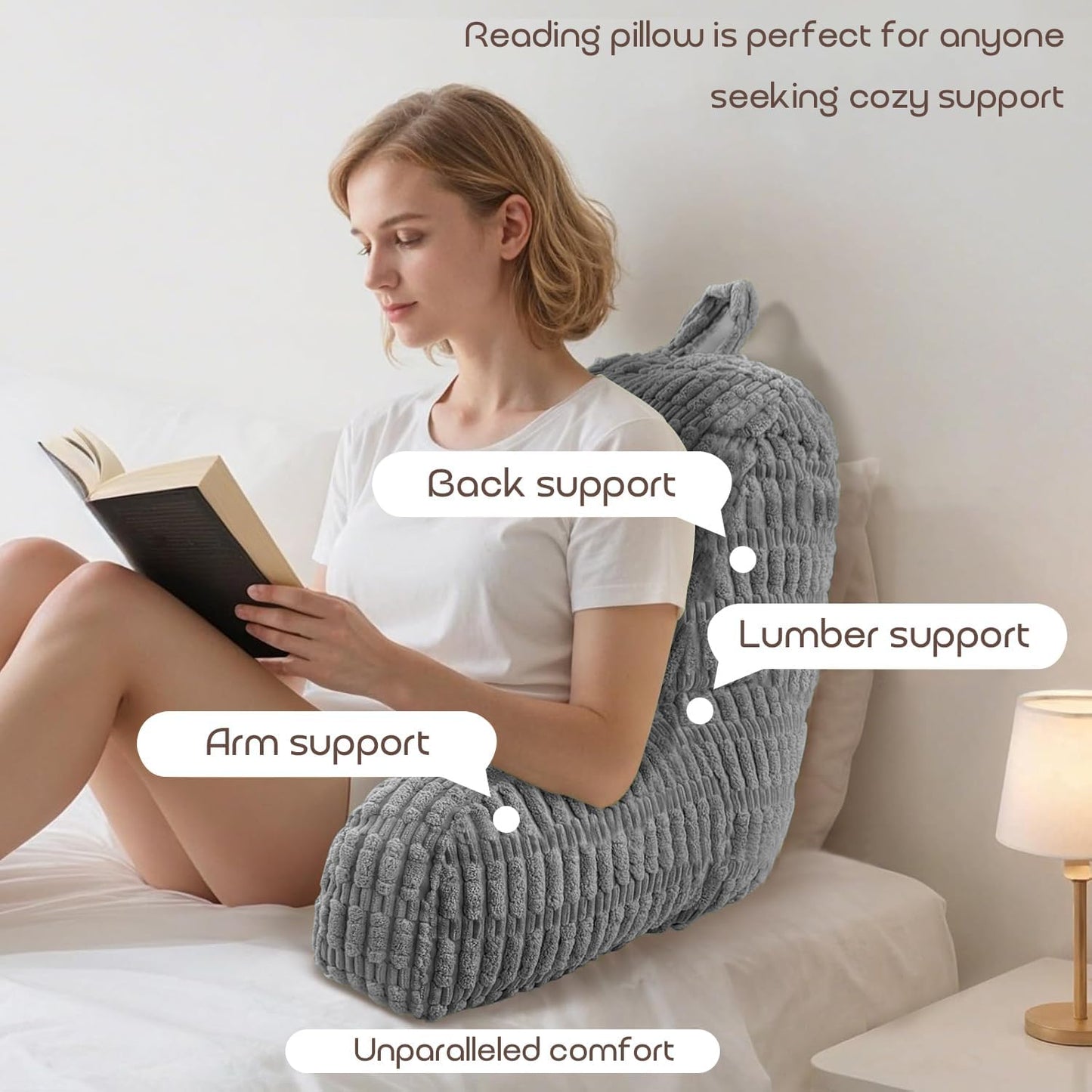 Reading Pillows for Sitting in Bed Adult, Back Rest Pillow for Sitting Up in Bed and Couch, Back Support Chair Pillow Support for Adult Backrest Pillows for Reading (Dark Grey)