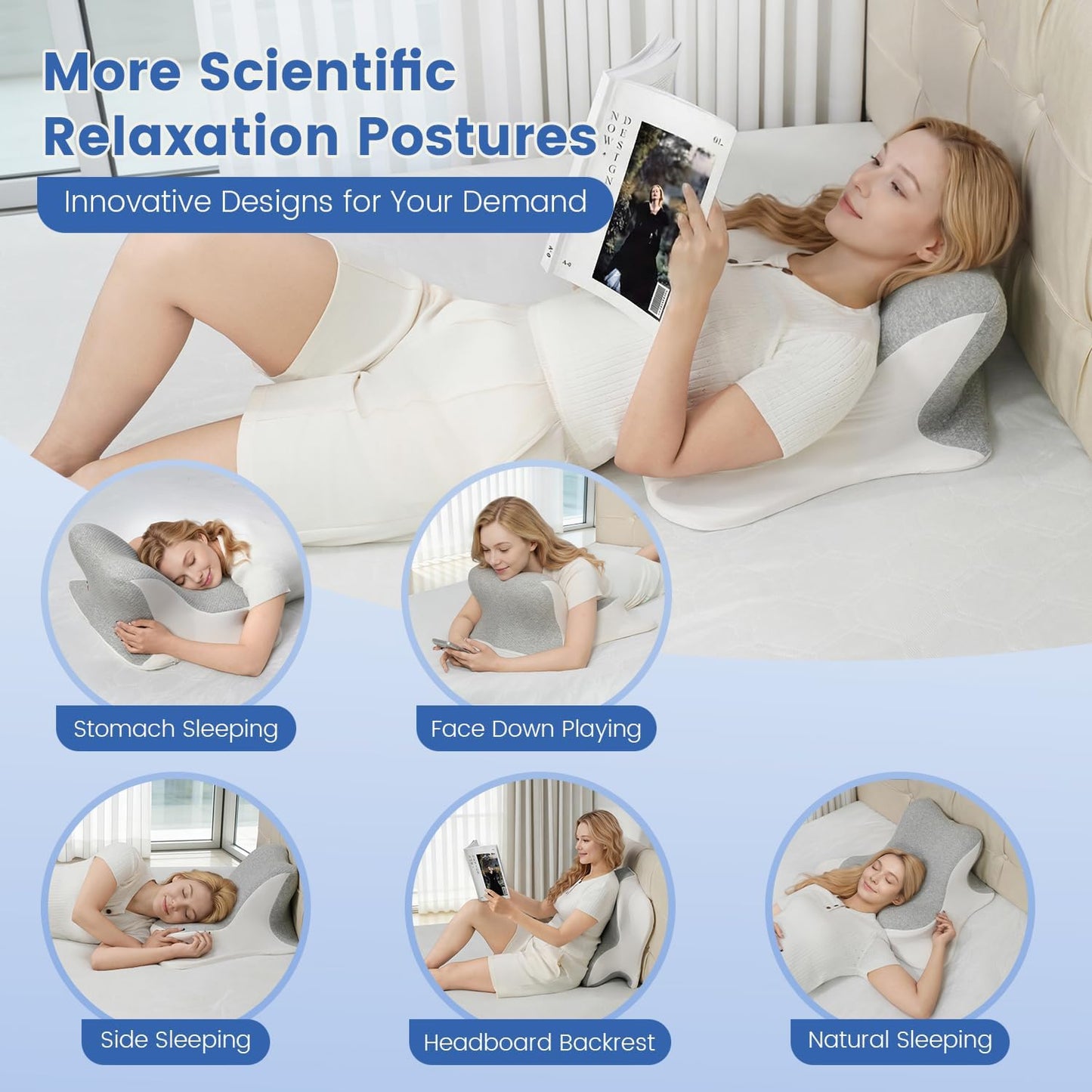 Melhany Memory Foam Wedge Reading Pillow with Cooling Ice Silk Cover, Dual-Usage Bed Rest Support Pillow