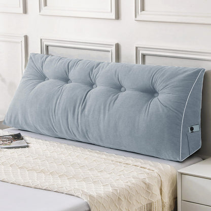 Melhany Queen Size Wedge Headboard Pillow Set with 2 Bolster Pillows, Velvet Back Support Reading Pillow with Removable Washable Cover