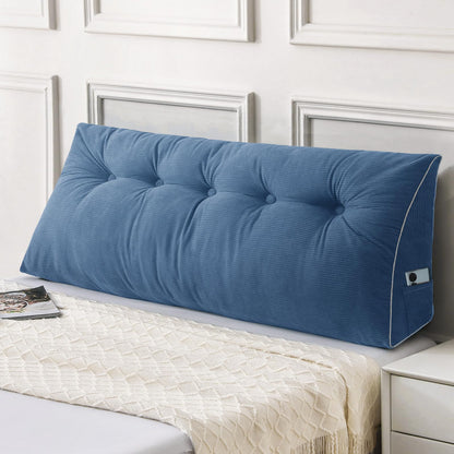 Melhany Queen Size Wedge Headboard Pillow Set with 2 Bolster Pillows, Velvet Back Support Reading Pillow with Removable Washable Cover