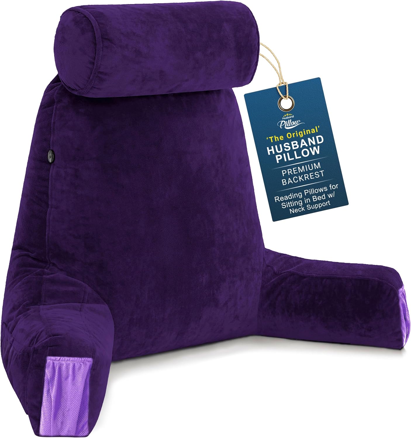 Husband Pillow XXL The Original for Adults - 30" Tall Backrest for Sitting Up in Bed - Firm Support Reading, Bed Rest Pillow for Adult, Neck Roll, Removable Cover - TV - Carolina Blue