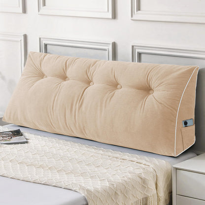 Melhany Queen Size Wedge Headboard Pillow Set with 2 Bolster Pillows, Velvet Back Support Reading Pillow with Removable Washable Cover