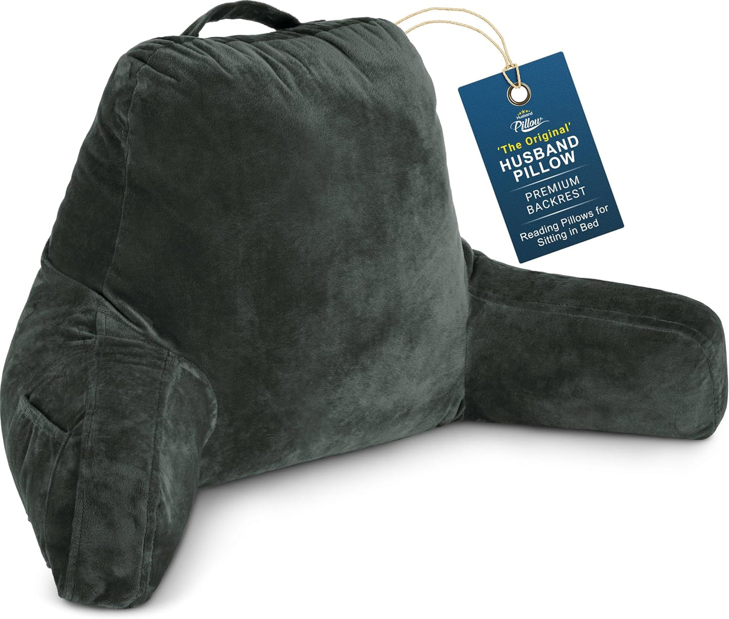 Husband Pillow XXL The Original for Adults - 30" Tall Backrest for Sitting Up in Bed - Firm Support Reading, Bed Rest Pillow for Adult, Neck Roll, Removable Cover - TV - Carolina Blue