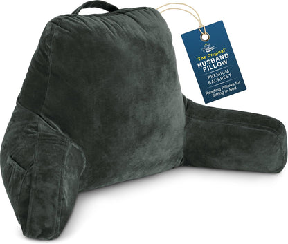 Husband Pillow XXL The Original for Adults - 30" Tall Backrest for Sitting Up in Bed - Firm Support Reading, Bed Rest Pillow for Adult, Neck Roll, Removable Cover - TV - Carolina Blue