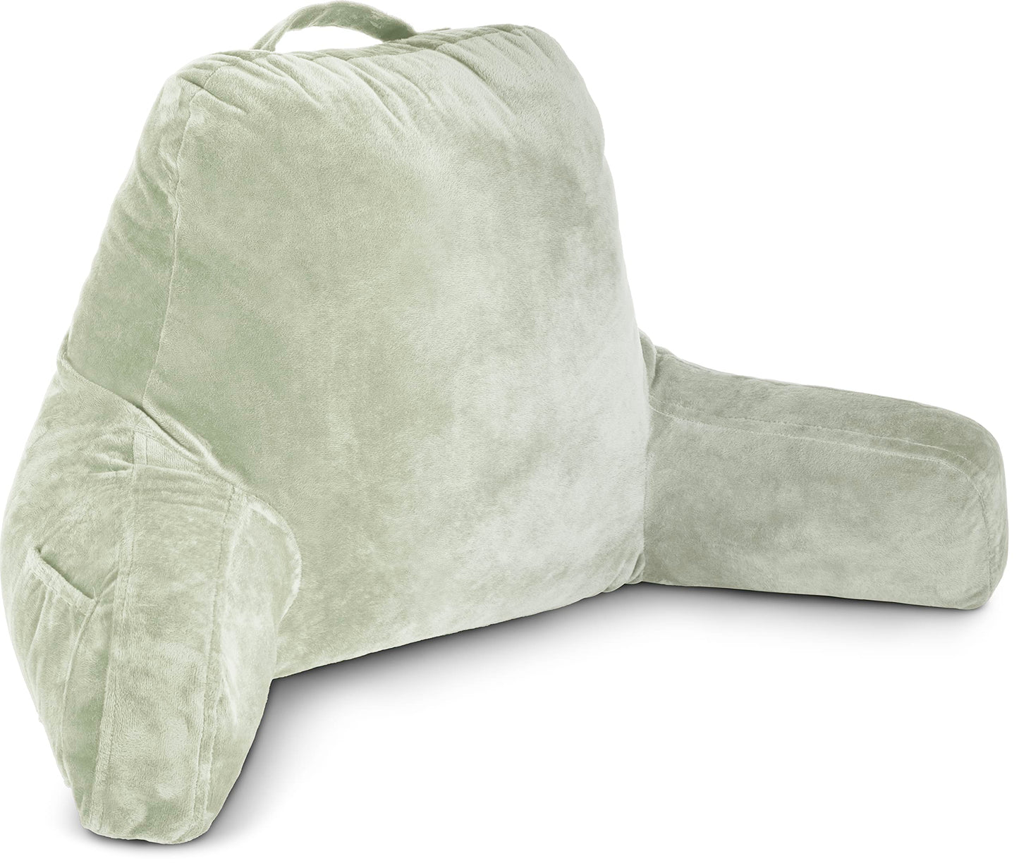 Melhany XX-Large Reading Pillow with Arms and Neck Roll, Shredded Memory Foam Bed Rest Pillow with Removable Cover and Side Pockets, Grey