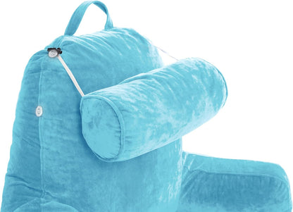 Husband Pillow XXL The Original for Adults - 30" Tall Backrest for Sitting Up in Bed - Firm Support Reading, Bed Rest Pillow for Adult, Neck Roll, Removable Cover - TV - Carolina Blue