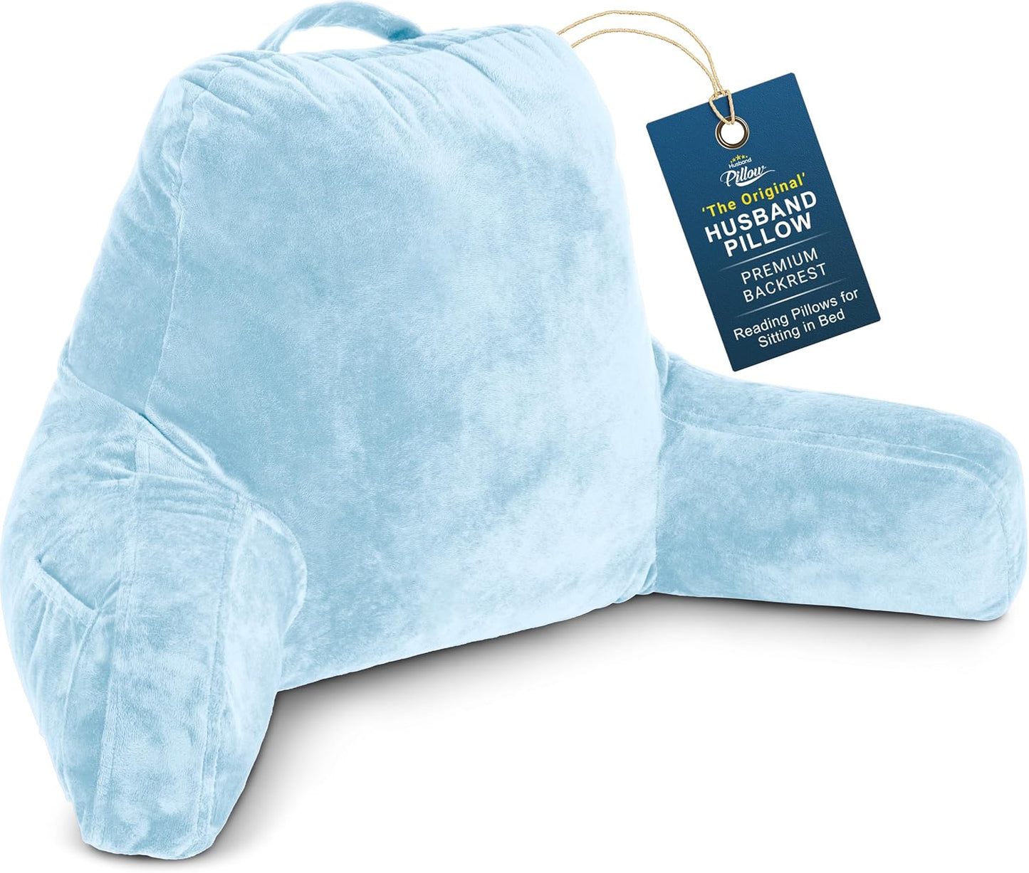 Husband Pillow Medium Reading Pillow with Arms - 23" Backrest for Sitting Up in Bed - Firm Support Bed Rest Pillow for Adults, Neck Roll, Removable Cover - TV, Reading, Lounging - Black