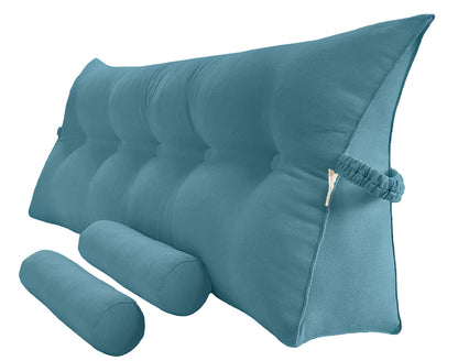 Melhany Queen Size Velvet Headboard Wedge Pillow Set with 2 Detachable Neck Rolls and Removable Washable Cover