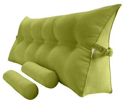 Melhany Queen Size Velvet Headboard Wedge Pillow Set with 2 Detachable Neck Rolls and Removable Washable Cover