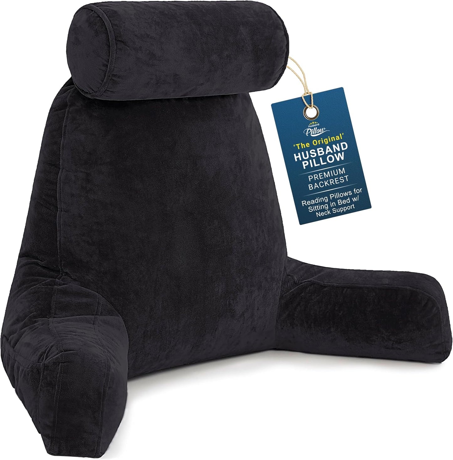 Husband Pillow XXL The Original for Adults - 30" Tall Backrest for Sitting Up in Bed - Firm Support Reading, Bed Rest Pillow for Adult, Neck Roll, Removable Cover - TV - Carolina Blue