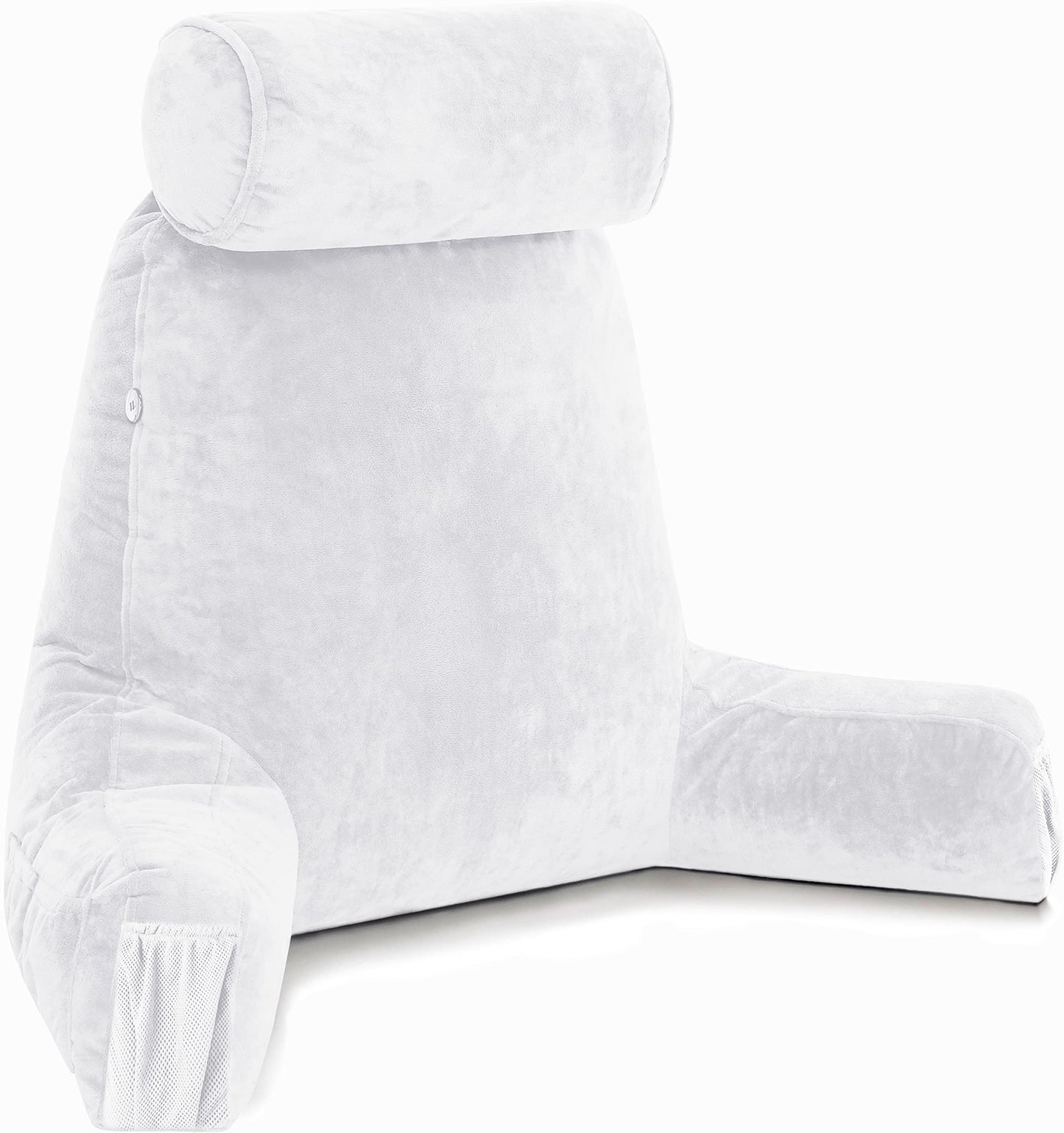 Melhany XX-Large Reading Pillow with Arms and Neck Roll, Shredded Memory Foam Bed Rest Pillow with Removable Cover and Side Pockets, Grey