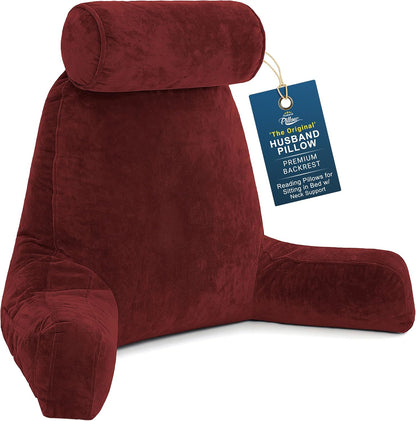 Husband Pillow XXL The Original for Adults - 30" Tall Backrest for Sitting Up in Bed - Firm Support Reading, Bed Rest Pillow for Adult, Neck Roll, Removable Cover - TV - Carolina Blue