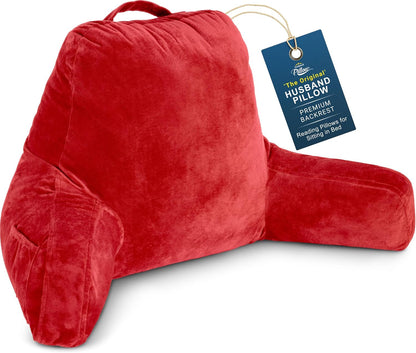 Husband Pillow XXL The Original for Adults - 30" Tall Backrest for Sitting Up in Bed - Firm Support Reading, Bed Rest Pillow for Adult, Neck Roll, Removable Cover - TV - Carolina Blue