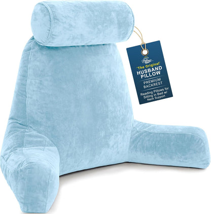 Husband Pillow Medium Reading Pillow with Arms - 23" Backrest for Sitting Up in Bed - Firm Support Bed Rest Pillow for Adults, Neck Roll, Removable Cover - TV, Reading, Lounging - Black
