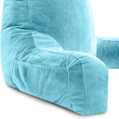 Husband Pillow XXL The Original for Adults - 30" Tall Backrest for Sitting Up in Bed - Firm Support Reading, Bed Rest Pillow for Adult, Neck Roll, Removable Cover - TV - Carolina Blue