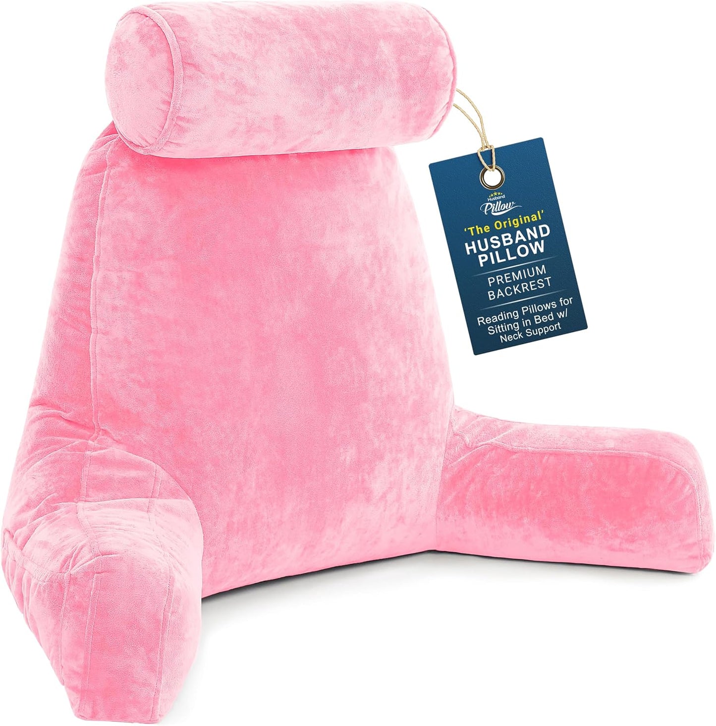 Husband Pillow XXL The Original for Adults - 30" Tall Backrest for Sitting Up in Bed - Firm Support Reading, Bed Rest Pillow for Adult, Neck Roll, Removable Cover - TV - Carolina Blue