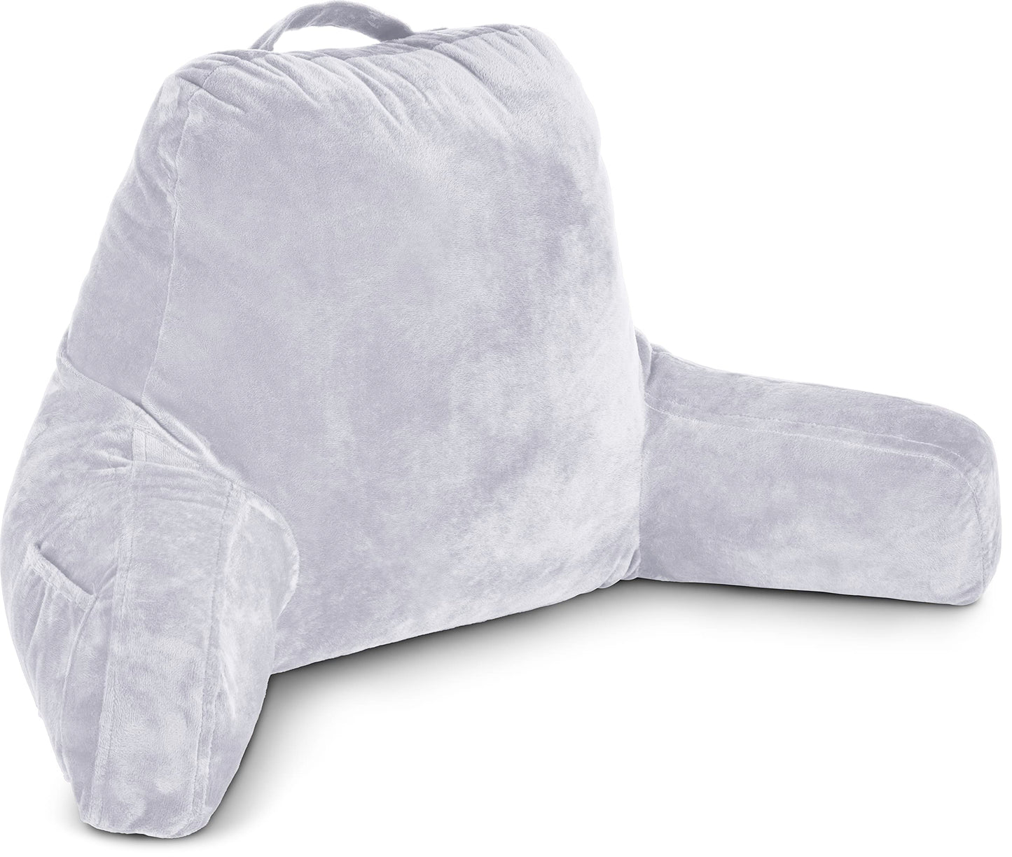 Melhany XX-Large Reading Pillow with Arms and Neck Roll, Shredded Memory Foam Bed Rest Pillow with Removable Cover and Side Pockets, Grey