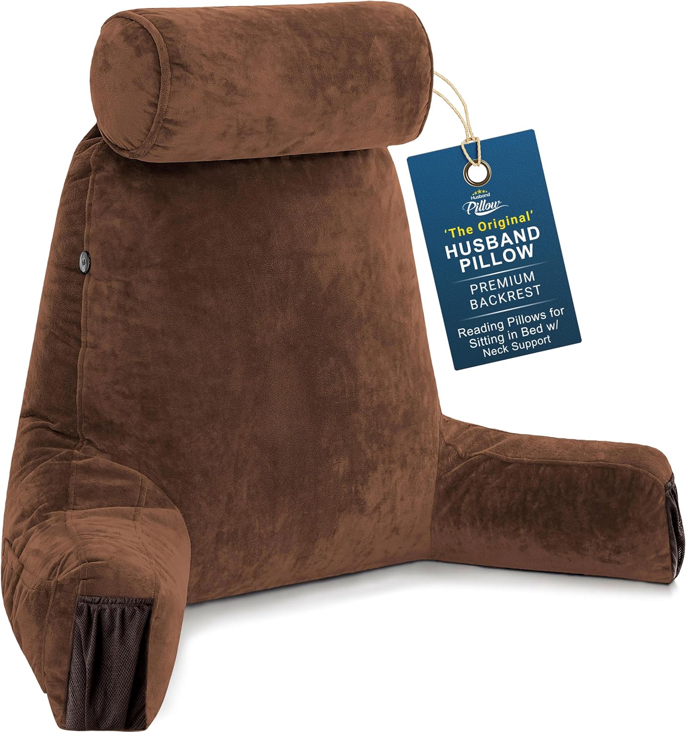 Husband Pillow XXL The Original for Adults - 30" Tall Backrest for Sitting Up in Bed - Firm Support Reading, Bed Rest Pillow for Adult, Neck Roll, Removable Cover - TV - Carolina Blue