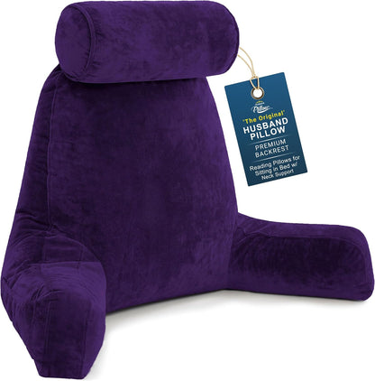 Husband Pillow XXL The Original for Adults - 30" Tall Backrest for Sitting Up in Bed - Firm Support Reading, Bed Rest Pillow for Adult, Neck Roll, Removable Cover - TV - Carolina Blue