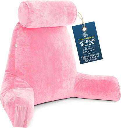 Husband Pillow XXL The Original for Adults - 30" Tall Backrest for Sitting Up in Bed - Firm Support Reading, Bed Rest Pillow for Adult, Neck Roll, Removable Cover - TV - Carolina Blue