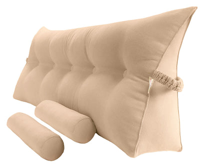 Melhany Queen Size Velvet Headboard Wedge Pillow Set with 2 Detachable Neck Rolls and Removable Washable Cover