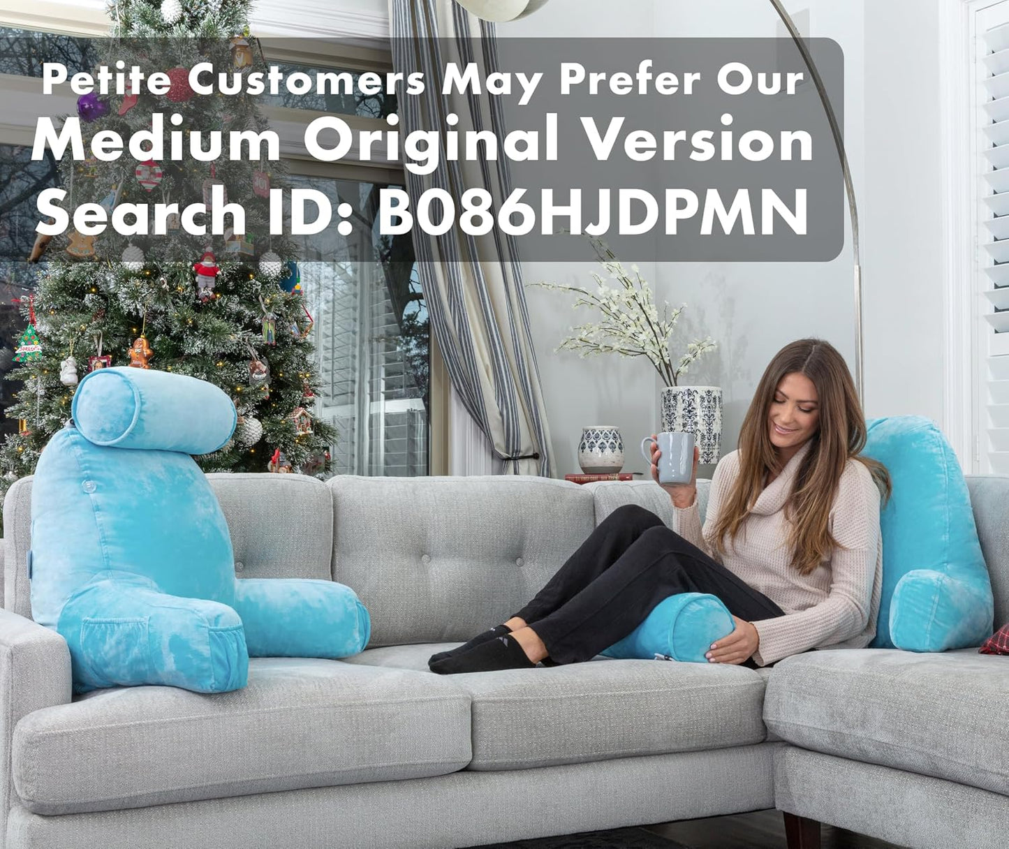 Husband Pillow XXL The Original for Adults - 30" Tall Backrest for Sitting Up in Bed - Firm Support Reading, Bed Rest Pillow for Adult, Neck Roll, Removable Cover - TV - Carolina Blue