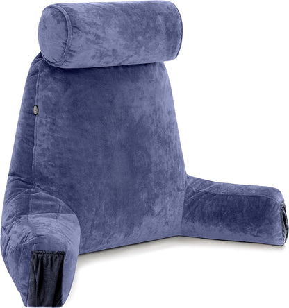 Husband Pillow XXL The Original for Adults - 30" Tall Backrest for Sitting Up in Bed - Firm Support Reading, Bed Rest Pillow for Adult, Neck Roll, Removable Cover - TV - Carolina Blue