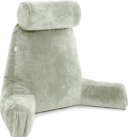 Husband Pillow XXL The Original for Adults - 30" Tall Backrest for Sitting Up in Bed - Firm Support Reading, Bed Rest Pillow for Adult, Neck Roll, Removable Cover - TV - Carolina Blue
