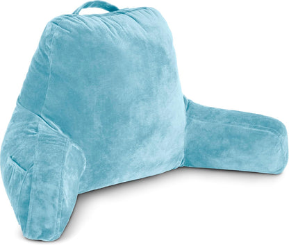 Husband Pillow XXL The Original for Adults - 30" Tall Backrest for Sitting Up in Bed - Firm Support Reading, Bed Rest Pillow for Adult, Neck Roll, Removable Cover - TV - Carolina Blue