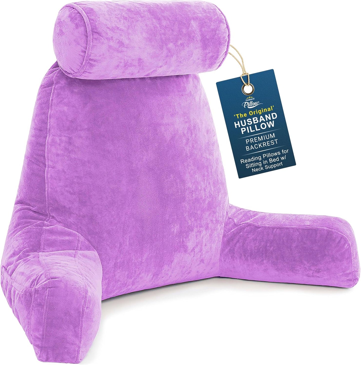Husband Pillow XXL The Original for Adults - 30" Tall Backrest for Sitting Up in Bed - Firm Support Reading, Bed Rest Pillow for Adult, Neck Roll, Removable Cover - TV - Carolina Blue