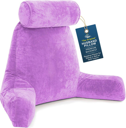 Husband Pillow XXL The Original for Adults - 30" Tall Backrest for Sitting Up in Bed - Firm Support Reading, Bed Rest Pillow for Adult, Neck Roll, Removable Cover - TV - Carolina Blue